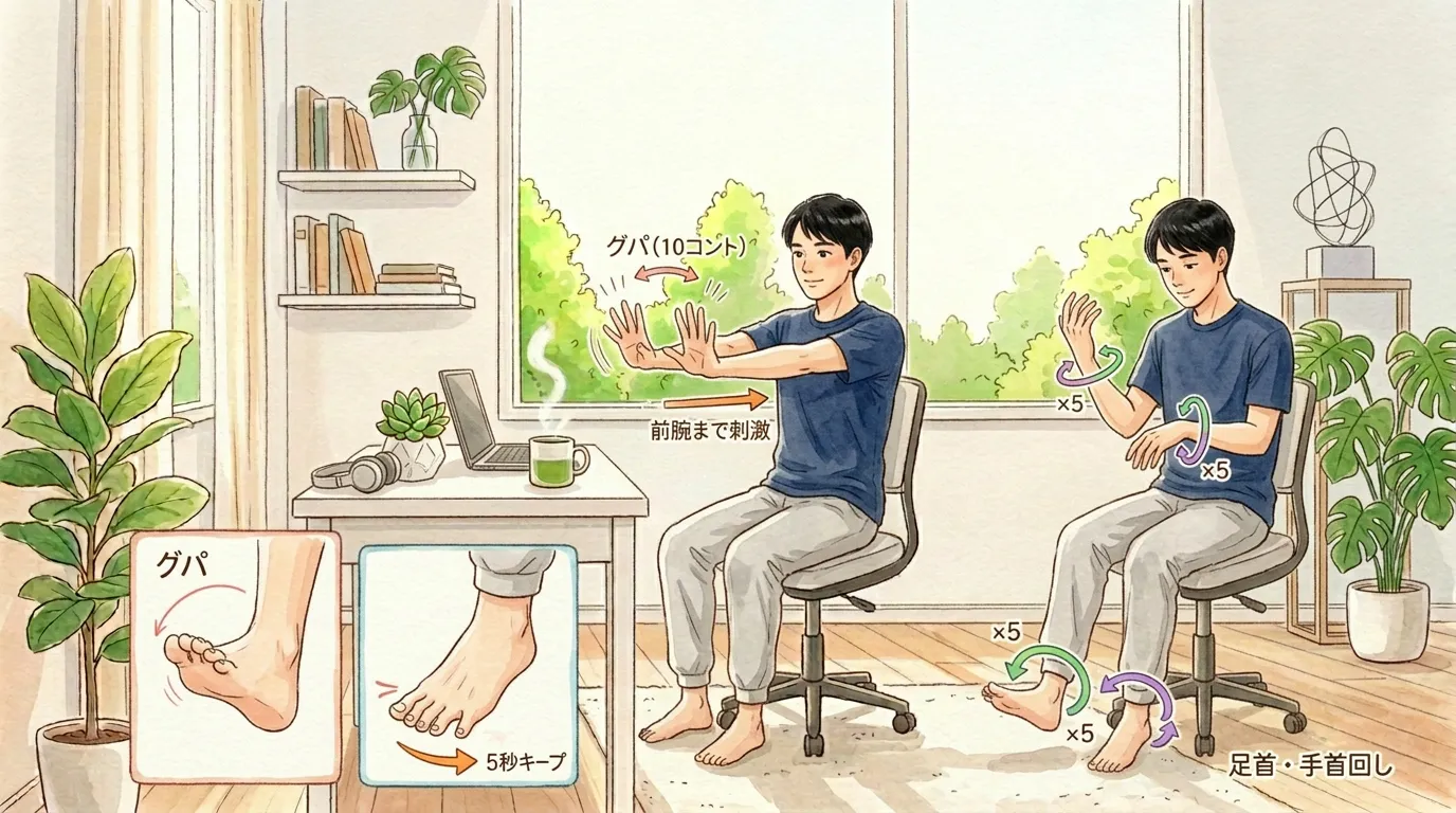 末端からほぐす全身巡りケア3分のイラスト