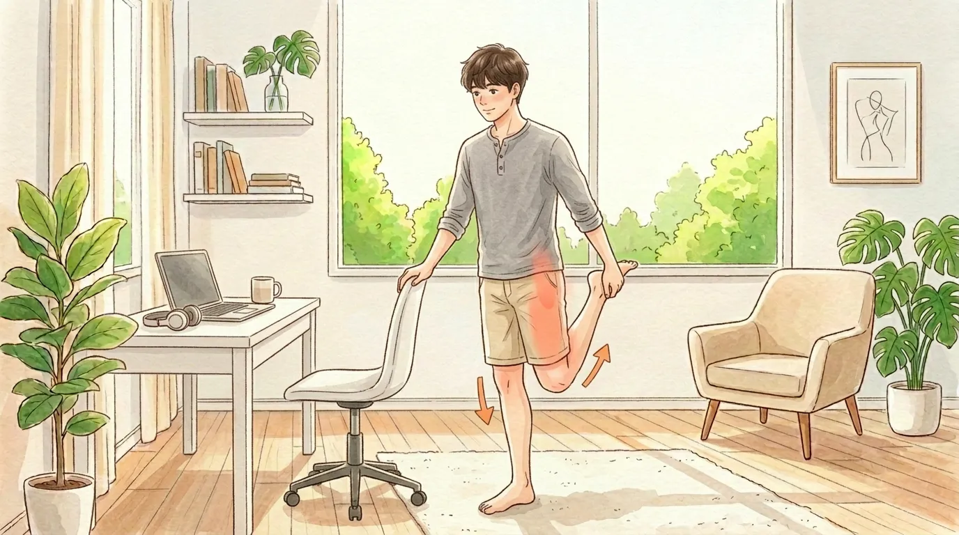 太もも前のばし立位バランスのイラスト