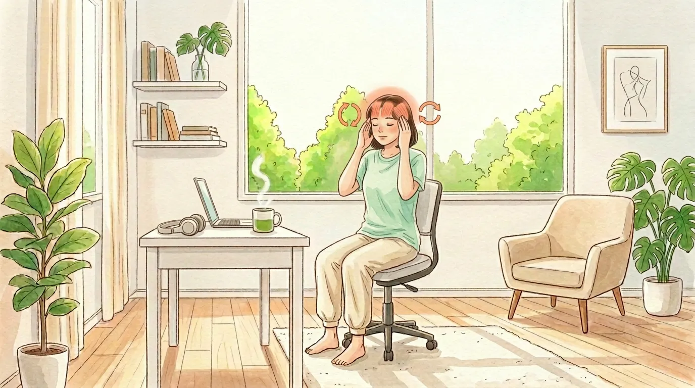 こめかみとおでこのセルフほぐしのイラスト