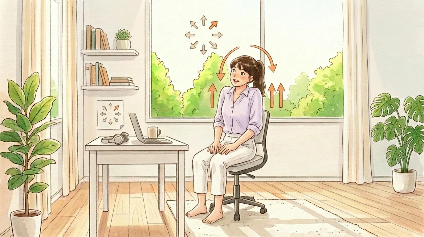 目・首・肩の連動ほぐし3分のイラスト