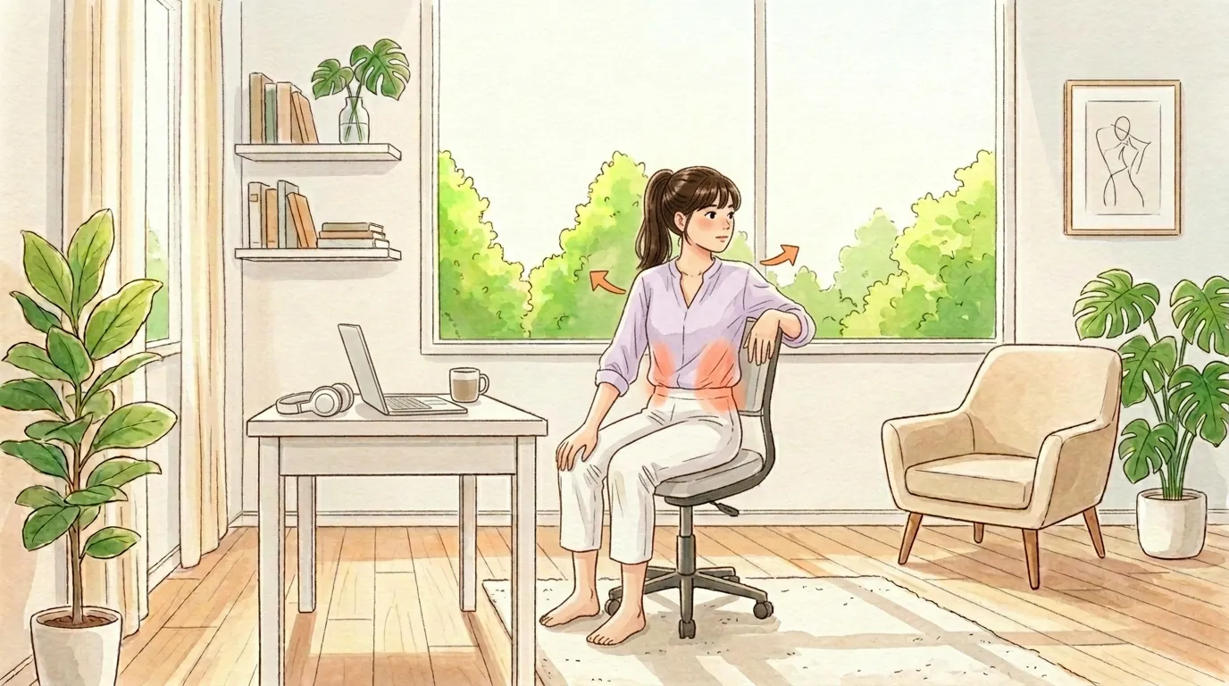 座ったまま腰のねじりほぐしのイラスト