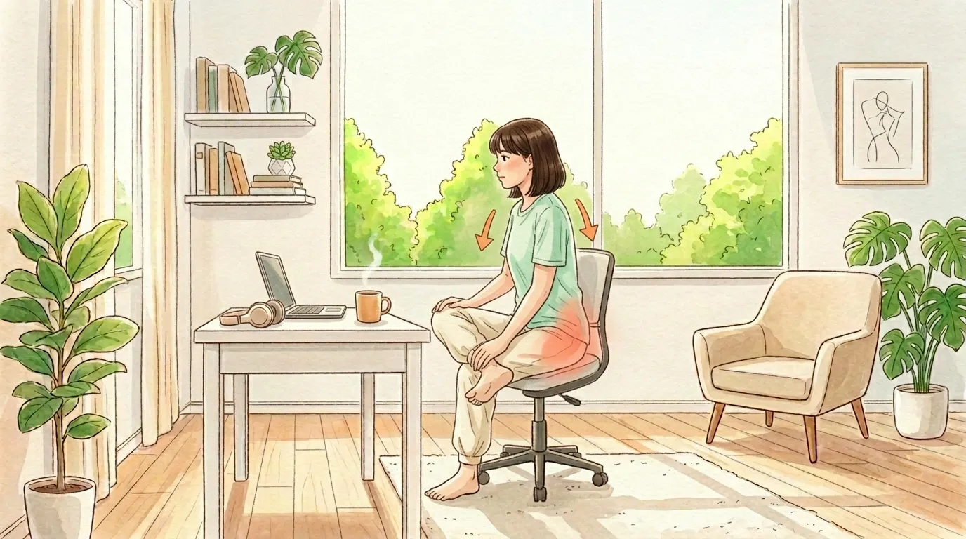 お尻の筋肉をほぐす椅子ストレッチのイラスト