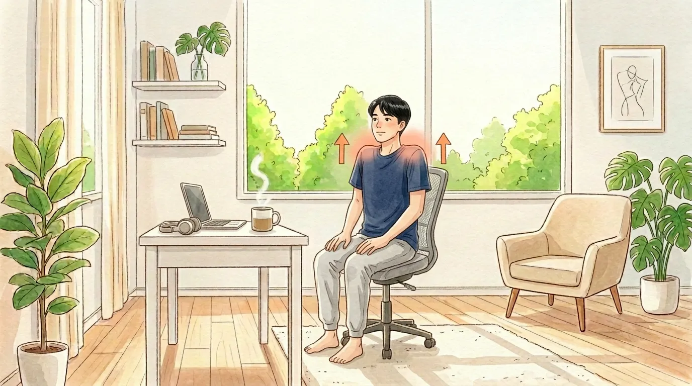 深呼吸と肩ほぐしの組み合わせのイラスト