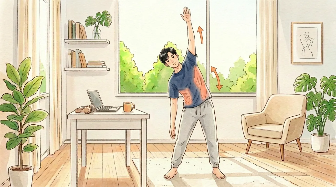 脇腹ぐーっと伸ばすやつのイラスト