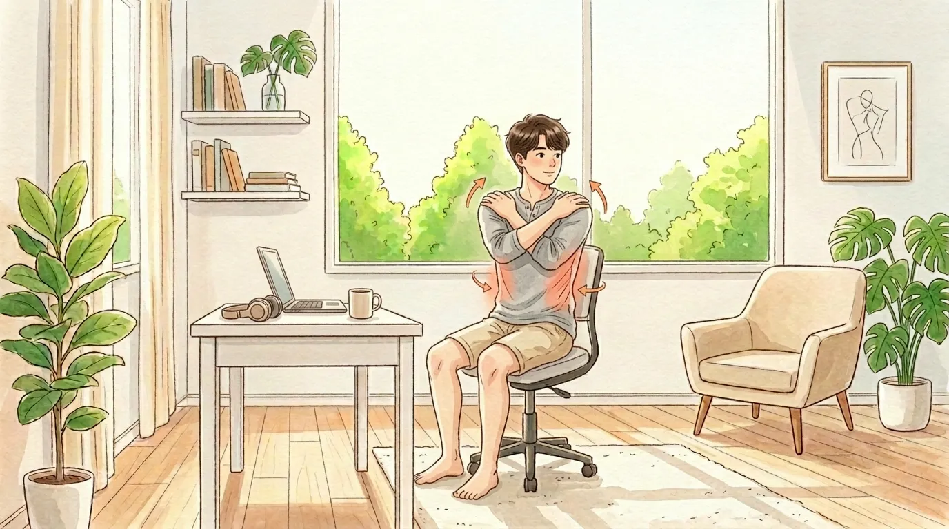 座ったまま上半身ツイストのイラスト